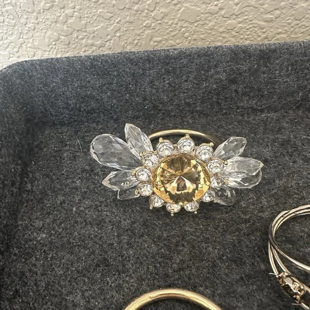 Set Of Five Rhinestone Napkin Rings Gold Silver Crystal Yellow READ‎